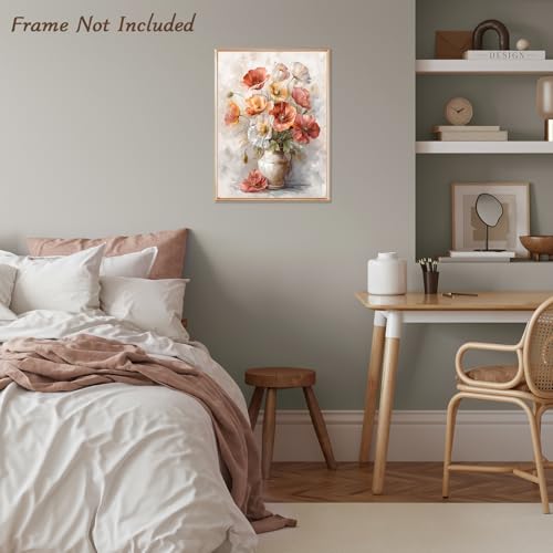 Dazzlewall Floral Canvas Print - White Red Flowers Artwork 12x16