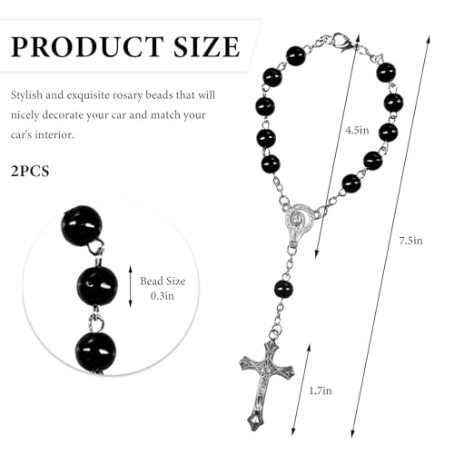 Black Car Rosary Mirror Decor Pendant 2PCS Religious Blessing Beads