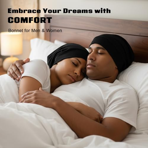 Black Satin Lined Hair Bonnet for Sleeping with Adjustable Strap