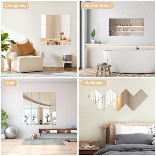 Abyssaly 4-Pack Acrylic Mirror Tiles, 7.87" x 7.87" Self-Adhesive Wall Mirrors