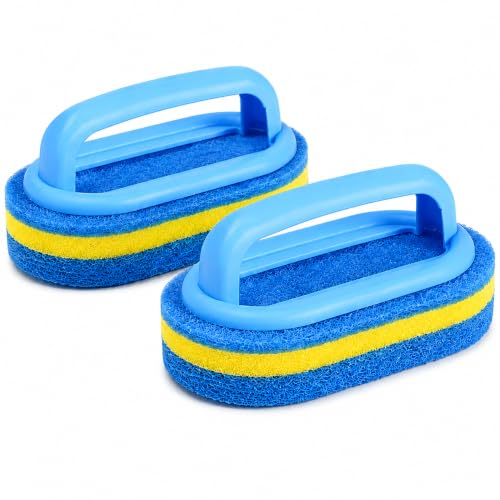 Dual-Layer Sponge Scrubbing Brush with Handle - 2 Pack
