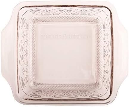 Anchor Hocking Square Baking Dish - Glass - 8 x 8 - Embossed Design in Rose Color