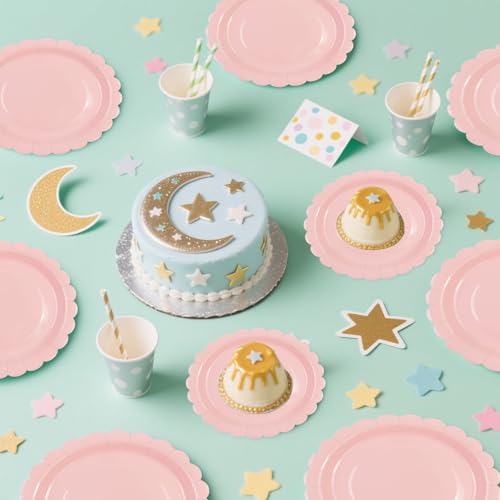 Pink Scalloped Paper Plates - 50 Pcs 7 Inch Disposable Dinner Plates for Parties