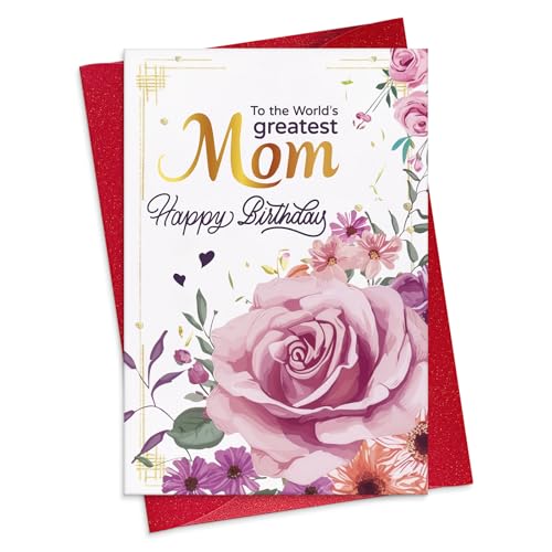 FLYAB Floral Birthday Card for Mom - Elegant Pink Rose Design