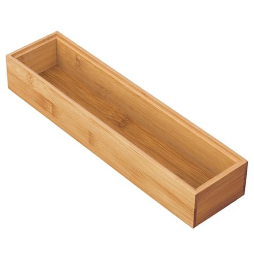 mDesign Slim Wooden Bamboo Drawer Organizer - 12" Long Stackable Storage Box Tray for Kitchen Drawers/Cabinet - Utensil, Silverware, Spatula, Flatware Holder - Echo Collection, 2 Pack, Natural Wood