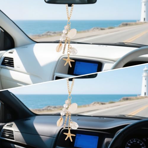 HOHUCRAB Sea Shells & Starfish Car Mirror Hanging Charm - Classic Style