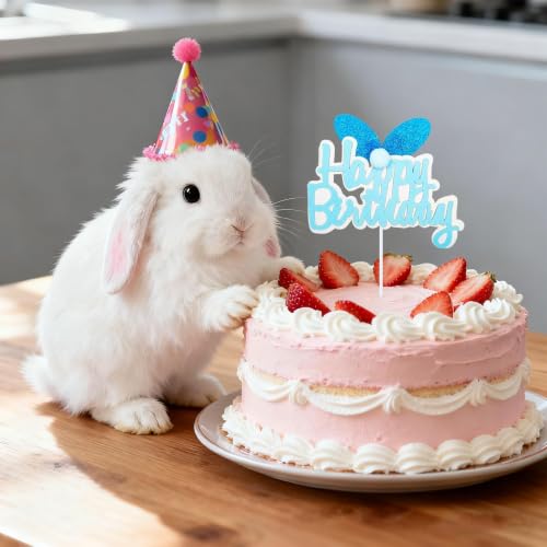 Blue Glitter Bunny Ears Cake Topper for Kids Birthday Party