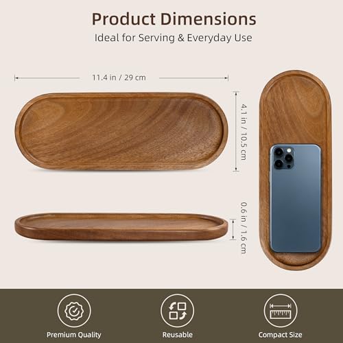 TJ POP Small Oval Acacia Wood Serving Tray - Decorative Wooden Platter