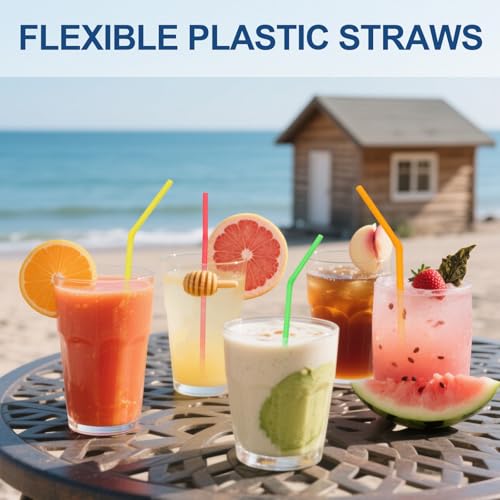 Multicolour Flexible Plastic Drinking Straws 8.5 inch - 200 Pack - SONGNASS