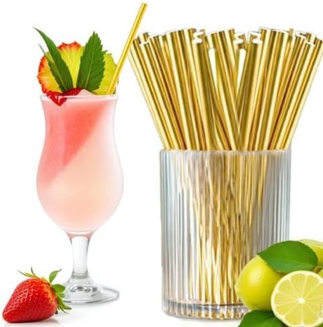 TAVOLTA 50 Pack Gold Biodegradable Paper Drinking Straws for Parties & Weddings