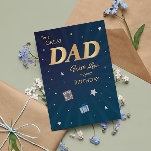 Dad Birthday Card - Premium A5 with Gold & Navy Star Design