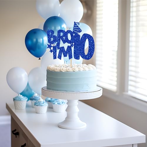 Bro I'm 10 Cake Topper | 10th Birthday Party Decoration | Blue Glitter