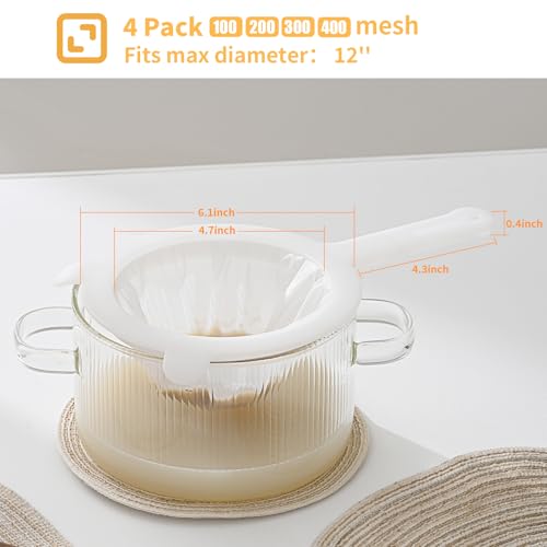 Luckyiren 4-Piece Multi-Mesh Strainer Set - 100/200/300/400 Fine Mesh Sieve