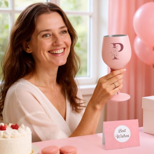 Pink Personalized Monogram Wine Glass - 19oz Stainless Steel Gift for Women