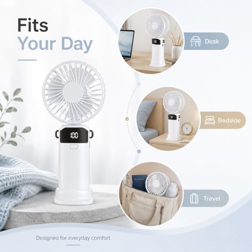 SKYBNNY Mini Portable Handheld Fan, 5-Speed USB Rechargeable Fan - White