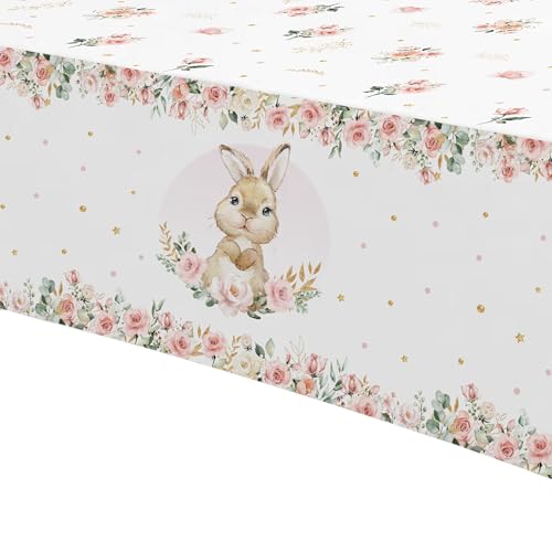 Bunny Birthday Tablecloth Set - 3 Disposable Pastel Easter Party Covers 86x55in
