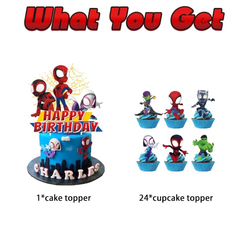 25 Pcs Cartoon Birthday Cake Toppers Set for Kids' Parties