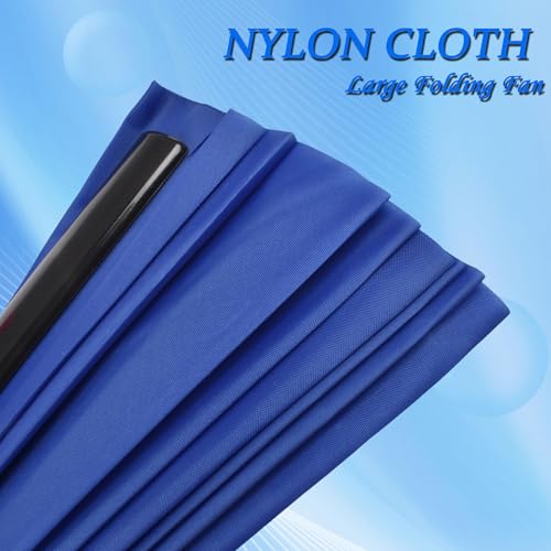Blue 13-inch Nylon Cloth Folding Hand Fan for Performance & Cosplay