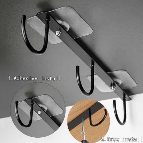 DEPAOTLUX 3pcs Under Cabinet Mug Hooks, Adhesive or Screw-In Cup Holder - Black