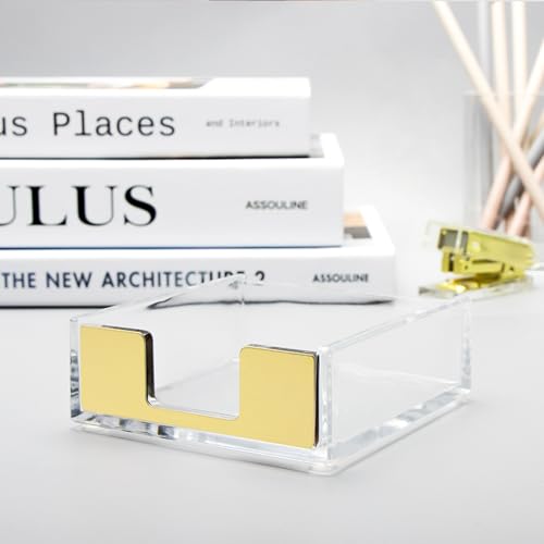 Gold Sticky Note Holder - Clear Acrylic Desk Organizer for 3x3 Notes