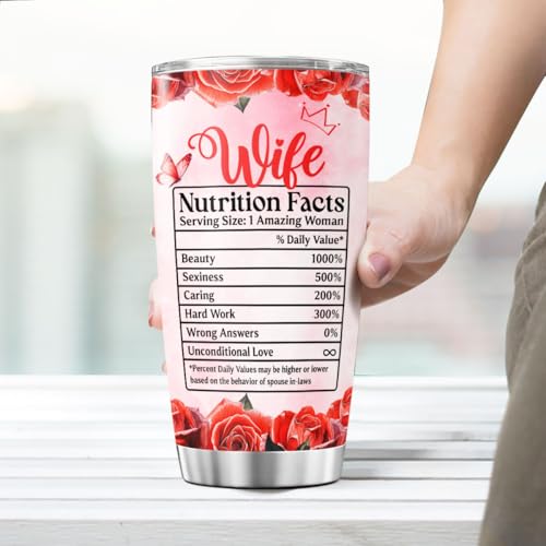 Wife Appreciation Rose Design 20oz Stainless Steel Tumbler - Romantic Gift for Her