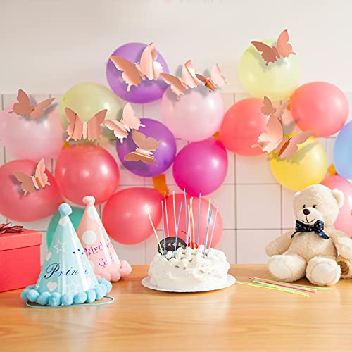 CAYUDEN 24pcs 3D Mirror Butterfly Wall Stickers - Rose Gold Decor