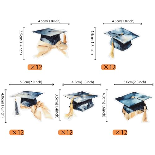 60 PCS Edible Graduation Cap Cupcake Toppers for Class of 2026