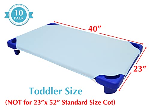 10 Pack 100% Cotton Percale Toddler Cot Sheets 23" x 40" - Soft Blue for Daycare