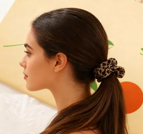 Vikodah 2-Piece Leopard Print Hair Scrunchies - Soft Elastic Ponytail Holder