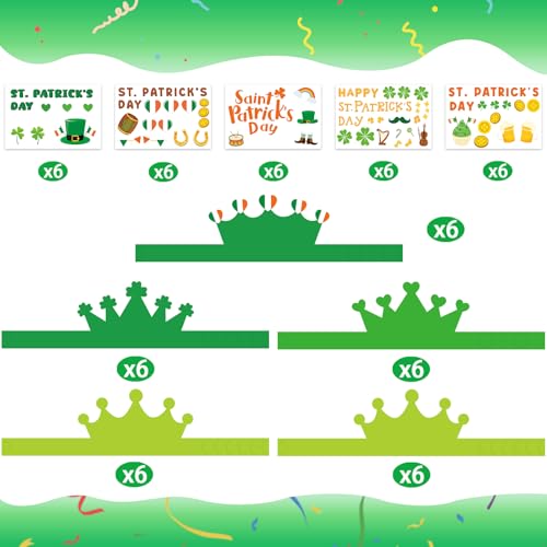 30 Pack St. Patrick's Day Adjustable Crowns with Stickers