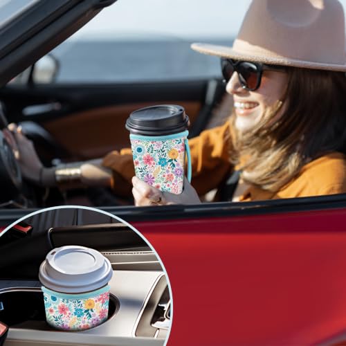 Reusable Iced Coffee Sleeves 3 Pack - Neoprene Insulated (White Flower Bush)