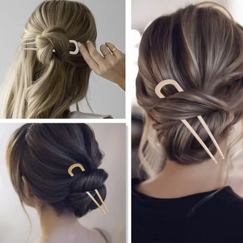 Large U-Shaped Metal Hair Pins Set - 3 Pack French Hair Forks for Buns