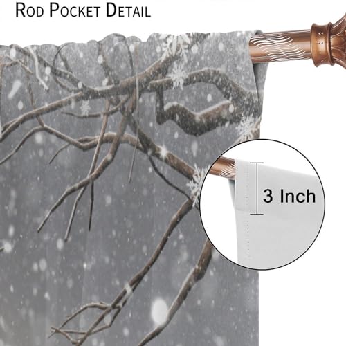 Winter Snowman Christmas Curtains Set - 21"W x 63"L, Pack of 2, Snowflake Tree Scene
