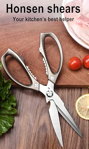 Honsen Silver All-Purpose Kitchen Scissors - Ultra Sharp Heavy Duty Food Shears