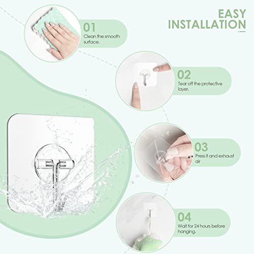 Lomrsiul Clear Adhesive Wall Hooks - 13 lb Heavy Duty, Waterproof, No Drill