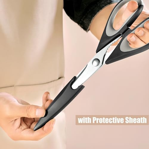 OMDAR 9.5-Inch Kitchen Scissors 3-Pack with Protective Sheaths