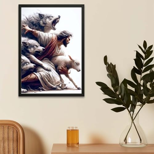 Jesus and Lamb Wall Art Print - Christian Poster 16x24 Inch Unframed