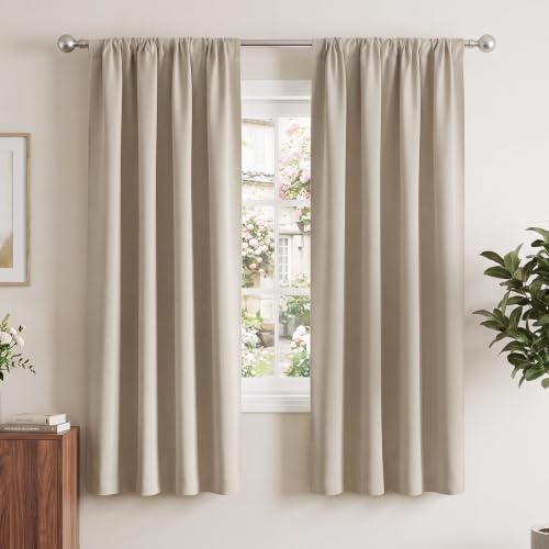 NICETOWN Blackout Curtains - 42"W x 63"L Cream Rod Pocket Drapes (2 Panels)