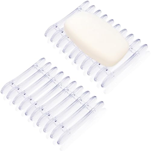 Naturahand 2 Pcs Self-Draining Clear Plastic Soap Holder for Shower & Sink