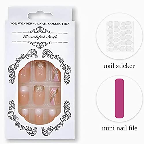 Medium Square Gradient French Press on Nails Glossy False Nails 24PCS