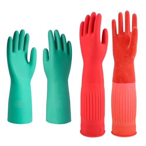 North Tower Reusable Long Dishwashing Gloves, Nitrile Rubber - Large