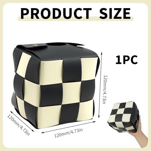 Modern PU Leather Checkered Tissue Box Cover with Metal Buckle
