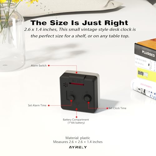 AYRELY Compact Battery Operated Travel Alarm Clock - Silent Analog, Snooze & Light