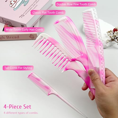 Zoolinn 4-Piece Unisex Hair Comb Set - Rat Tail, Wide & Fine Tooth