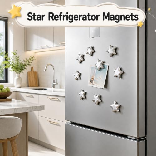 10 Silver Star-Shaped Fridge Magnets for Home & Office Decor