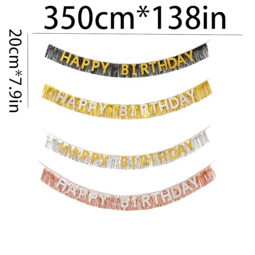 Black and Gold Happy Birthday Banner with Foil Fringe Curtain Kit