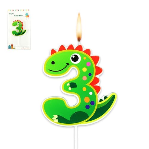 Yoqipati 3rd Birthday Dinosaur Candles for Cake - Number 3 Cake Topper, Dinosaur Party Supplies