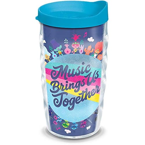 Tervis 1353667 DreamWorks Trolls - Music Together Insulated Tumbler with Wrap and Turquoise Lid, 10oz Wavy, Clear