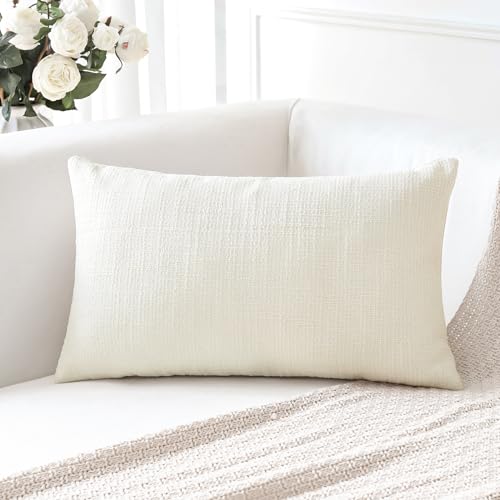 OTOSTAR Cream Beige Linen Throw Pillow Cover 12x20 Inch