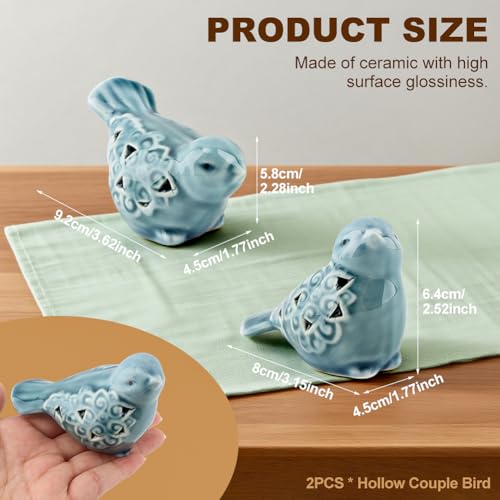 Set of 2 Ceramic Bird Figurines - Handcrafted Blue Bird Statues for Home Decor